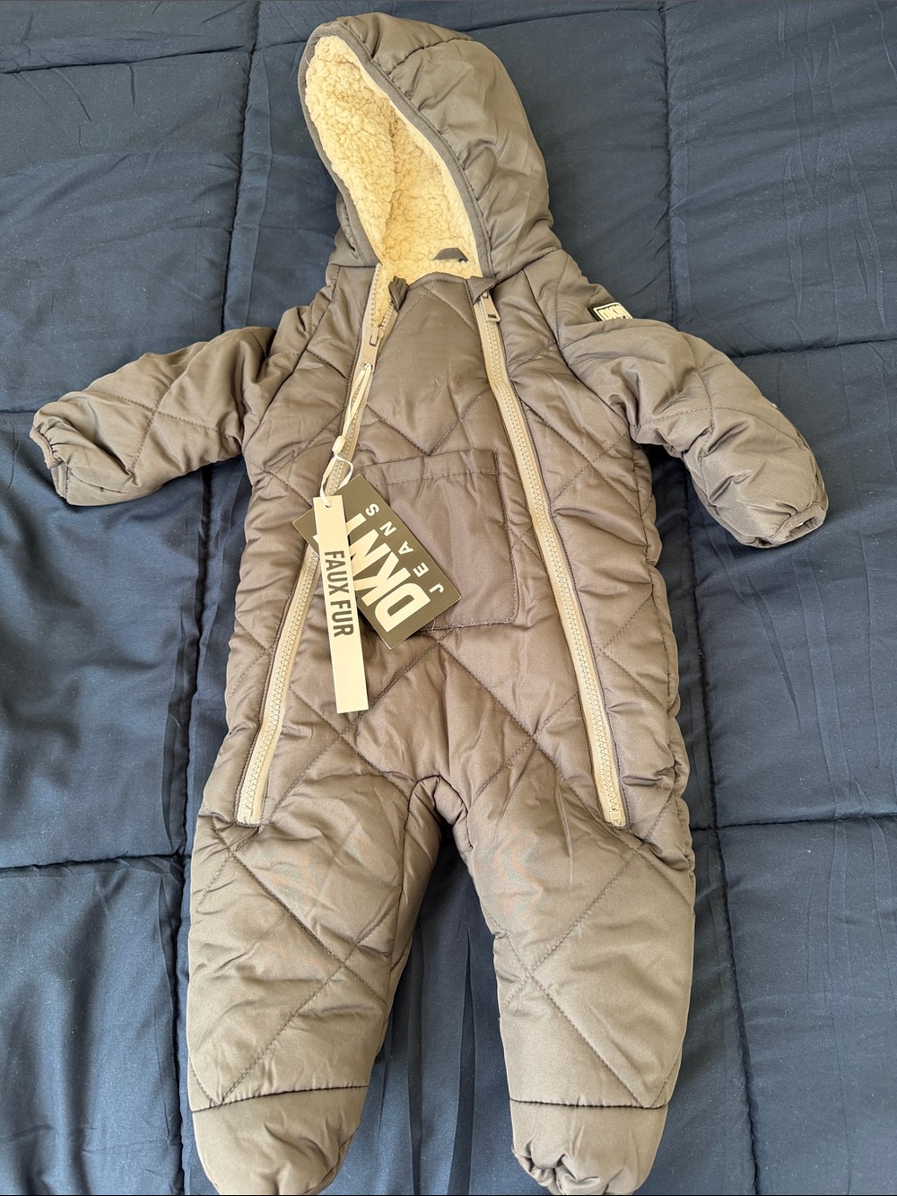 DKNY Quilted Infant Hooded Snowsuit - Olive Brown